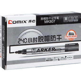 齐心（COMIX） MK807 脱帽防干记号笔 黑色 1盒/10支