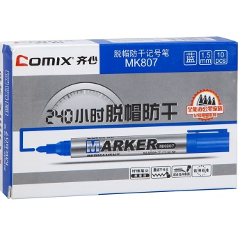 齐心（COMIX） MK807 脱帽防干记号笔 蓝色 1盒/10支