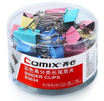 齐心（COMIX）B3634 彩色长尾夹(25mm筒装）48只/桶