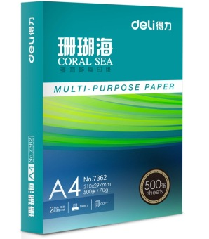 得力（deli）7361 珊瑚海70g A4复印纸 5包/箱