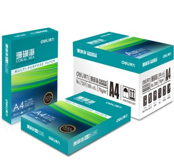 得力（deli）7361 珊瑚海70g A4复印纸 5包/箱