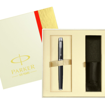 派克（PARKER）IM纯黑丽雅白夹墨水笔/钢笔皮套礼盒套装