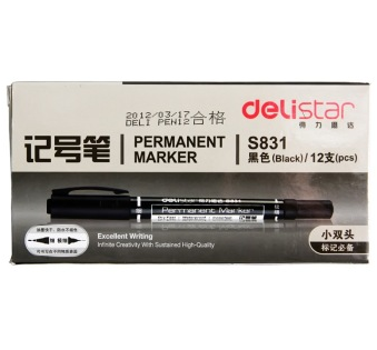 得力(deli)S831 线幅1.0/0.5经典小双头记号笔 12支/盒装