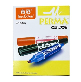 真彩（TrueColor） 0625 记号笔 蓝色 斧型+圆笔头 12支装