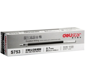得力（deli）S753-0.7mm子弹头中性笔芯（黑色）20支装