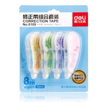 得力（Deli）8109-5mm*8m修正带组合套装（4色装）4只/卡
