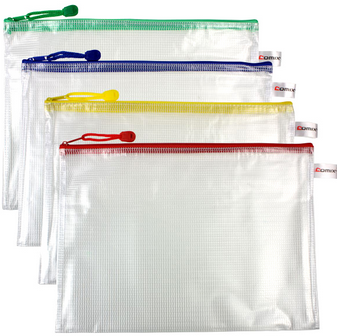 齐心(Comix)A1154网格拉链袋A4,330*240毫米 多色 10个/包