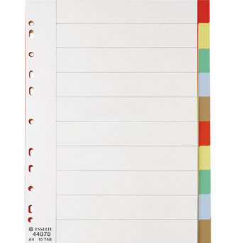 易达(Esselte)胶质分类纸 #44878A4，10页 五色分类
