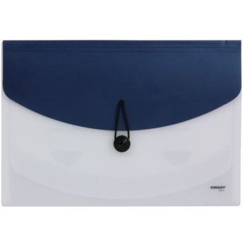 金得利 F411 A4绳扣金属色盖板摊开式文件包风琴包 蓝