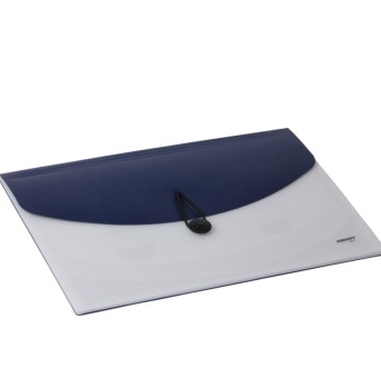 金得利 F411 A4绳扣金属色盖板摊开式文件包风琴包 蓝