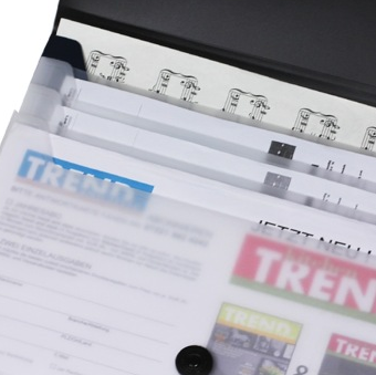 金得利 F411 A4绳扣金属色盖板摊开式文件包风琴包 蓝