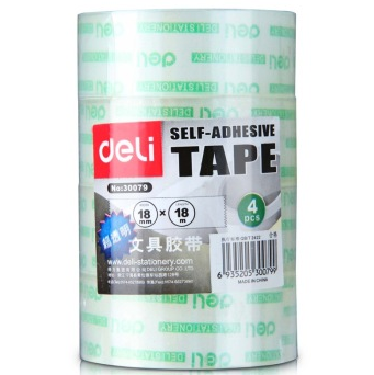 得力(deli)30079 透明文具胶带18mm*18m 4卷/筒装