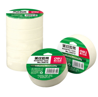得力（deli）30672 装修遮蔽带/无痕纸/美纹纸胶带36mm*20y 1卷装