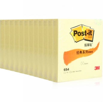 3M 报事贴 post it 654 经典系列可在贴便条纸/便利贴/便条纸/便签纸 76*76mm 黄色 12本装