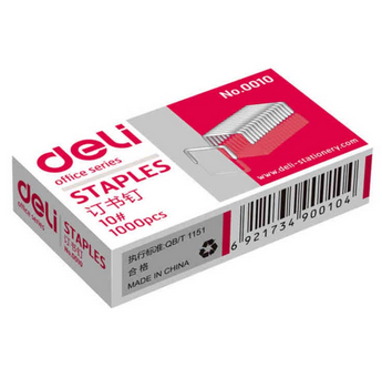 得力（Deli）0010 10号订书钉24/10装订15页 1000枚/盒
