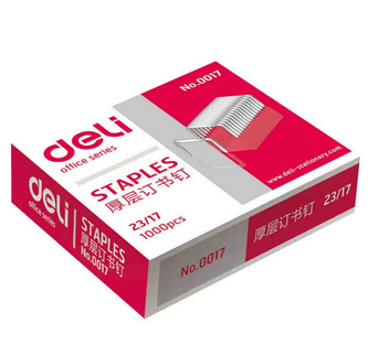 得力(Deli)0017 17号厚层订书钉23/17装订150页 1000枚/盒