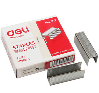 得力(Deli)0017 17号厚层订书钉23/17装订150页 1000枚/盒