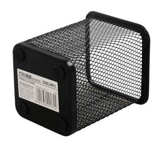 得力(Deli)9174方形金属网状笔筒(黑色)