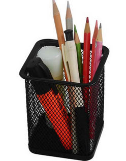 得力(Deli)9174方形金属网状笔筒(黑色)