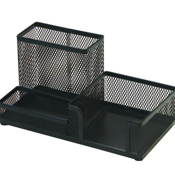 齐心 B2061 耐用铁网多功能笔座 205*105*100黑 银
