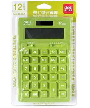 得力（deli） 1657A 12位数大屏幕太阳能亮彩计算器 浅绿