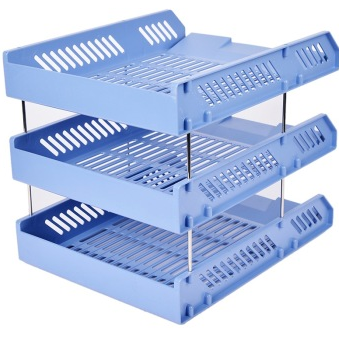 齐心（COMIX）B2060 三层文件盘/文件筐/文件栏 蓝色