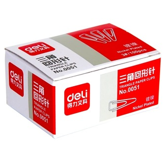 得力(deli)0051 大号镀镍三角回形针3# 100枚/盒 10盒装
