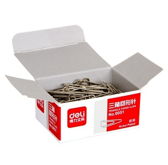得力(deli)0051 大号镀镍三角回形针3# 100枚/盒 10盒装