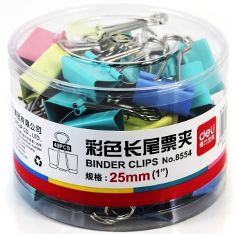 得力(deli)8554 25mm彩色长尾夹/长尾票夹 48只/筒