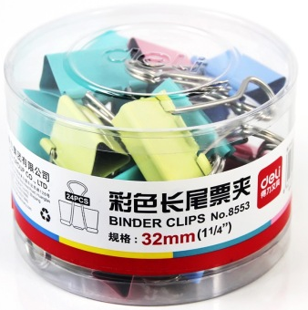 得力(deli)8553 32mm彩色长尾夹/长尾票夹 24只/筒