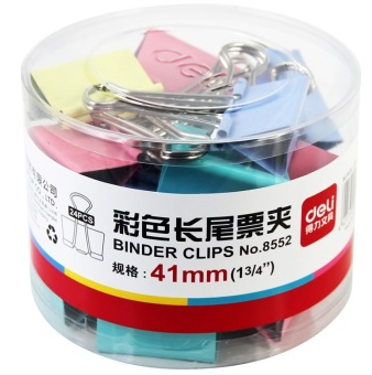得力(deli)8552 筒装彩色长尾夹/长尾票夹 24只/筒