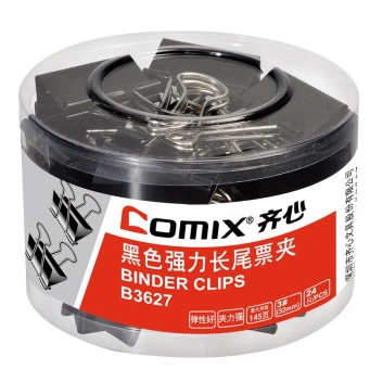 齐心（COMIX）B3627 黑色长尾夹(32mm筒装）24只/桶
