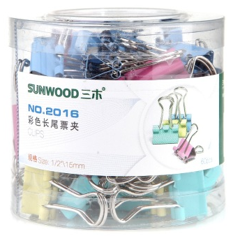 三木(SUNWOOD) 2016 15mm彩色长尾夹/长尾票夹 60只/筒