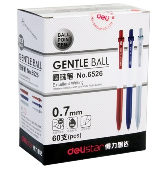 得力(deli)6526 红色揿动圆珠笔 60支装