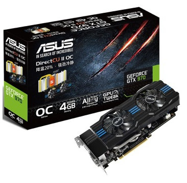 华硕(ASUS)GTX970-DC2OC-4GD5 1266MHz/7010MHz 4GB/256bit DDR5 PCI-E 3.0 显卡