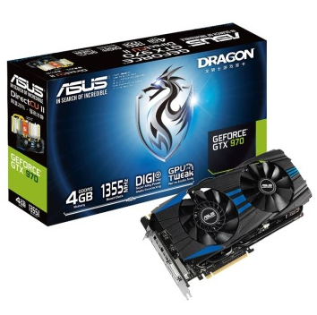 华硕(ASUS)Dragon GTX970-DC2T-4GD5 1355MHz/7010MHz 4GB/256bit DDR5 PCI-E 3.0 龙骑士 显卡