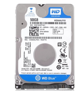 西部数据(WD)蓝盘 500G 5400转8M SATA6Gb/s 7mm笔记本硬盘(WD5000LPVX)
