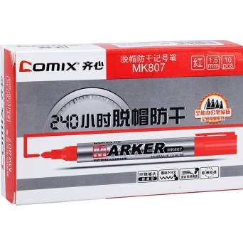 齐心（COMIX） MK807 脱帽防干记号笔 红色 1盒/10支