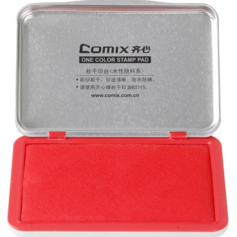 齐心（COMIX）B3733 金属方形秒干印台 大号 红色