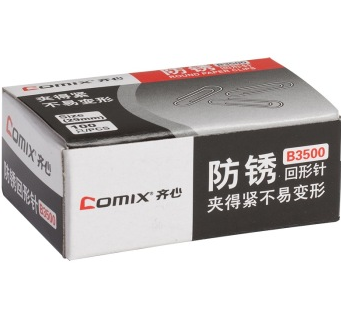 齐心（COMIX）B3500 夹得紧回形针(纸盒)镍 100枚/盒 10盒装