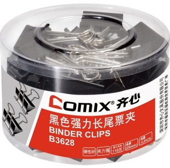 齐心（COMIX）B3628 黑色长尾夹(25mm筒装）48只/桶